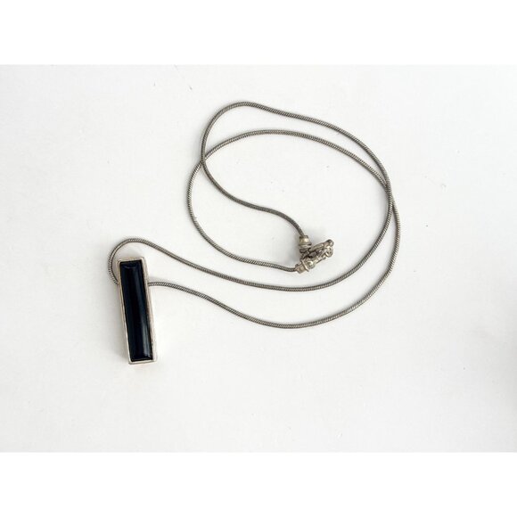 Minimalist Black Onyx Sterling Silver 925 Vintage Pendant Necklace - 17" - Picture 16 of 16